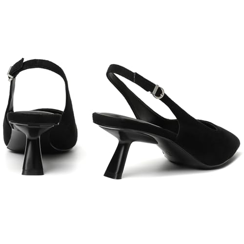 Image of Mostrin Kitten Heels for Women Pointed Toe Pumps Patent Leather Low Heel Slingback Heels with Buckle Dress Shoes for Dating Party Working