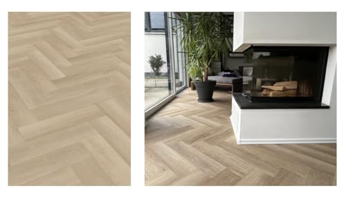 Sol en vinyle à clic de qualité supérieure - Chevrons - 1 752 m² - Sol avec isolation phonique intégrée - 592 x 148 x 5,5 mm - Compatible avec chauffage au sol - (2074H chêne PRENZLAU - 1,752 m²)