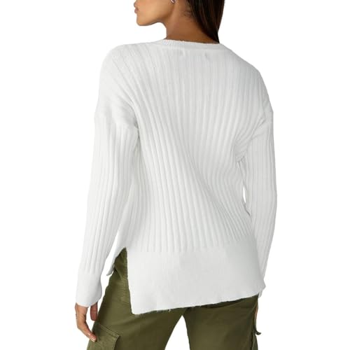 Sanctuary Womens Ribbed V-Neck Pullover Sweater White M2
