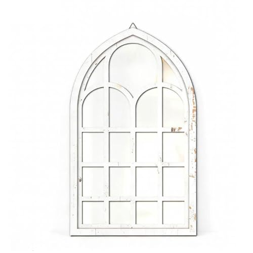 perfk Miroir Mural en Forme de fenêtre cintrée, Cadre en Bois Moderne, Miroir décoratif pour cheminée ou Coiffeuse, Blanc