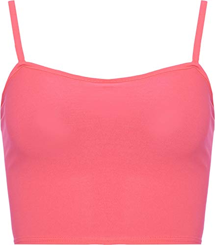 Image of Hiffy Women's Strappy Sleeveless Ladies Bralet Crop Stretchy Vest Top UK Size 8-14 (Neon Pink, M-L(10-12 UK))