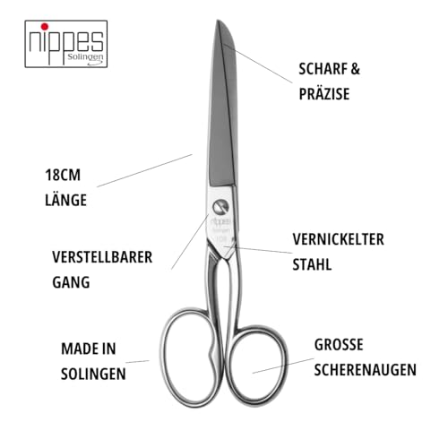 nippes Solingen Haushaltsschere, Vernickelter Stahl, 18 cm, Vielzweckschere, Universalschere, Küchenschere, Bastelschere, Schere für Bürobedarf und Schreibwaren, 1-tlg., 103-18