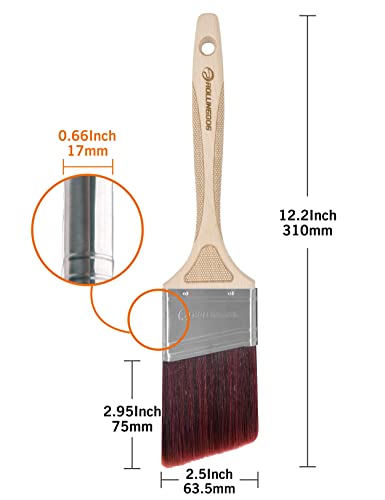 Rollingdog Cutting In Paint Brush 2.5 Inch With Laser Engraved Beech Wooden Handle, No Loss Bristle Synthetic Filaments, Angular Wall Paint Brush For Detail Trimming #TOP5