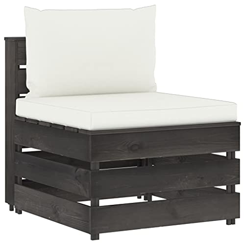 HaoChrymec Divano Modulare da Esterno in Legno Pino Grigio con Cuscini, Divanetto per Giardino e Balcone, Salottino Esterno con Design Moderno, 60 x 70 x 66 cm