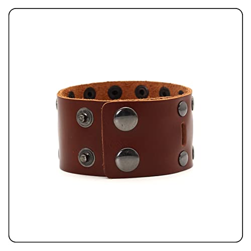 Image of Punk Rock Double Row Rivets Wristband Hollow Wide Leather Cuff Bracelet