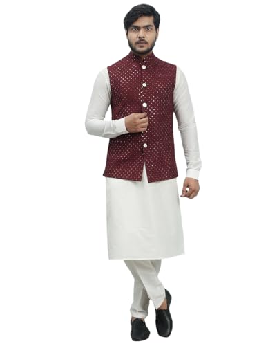 Veste Nehru col mandarin marron ornements artisanaux coupe ajustée haut de gamme