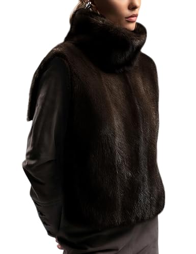 Yimoon Faux Fur Vest for Women Turtleneck Sleeveless Winter Warm