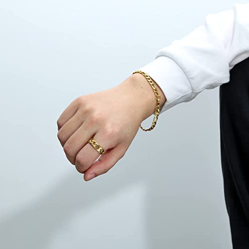 HZMAN Mens Stainless Steel 7mm Wide Band Cuban Link Chain Ring, Silver Gold Black3