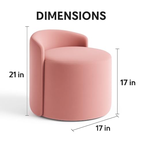 Image of Solid Wood Upholstered Ottoman Stool For Living Room With Backrest | Memory Foam Mudda Puffy Stool for Drawing Room | Sofa Style Accent Chair for Dressing Table & Bedroom | Round Footrest | Pink