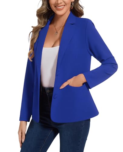 MINTLIMIT Womens Blazer Jacket Suit Notched Lapel Button Blazers Tailored Long Sleeve Jackets Coat Workwear(Blue 2XL)3