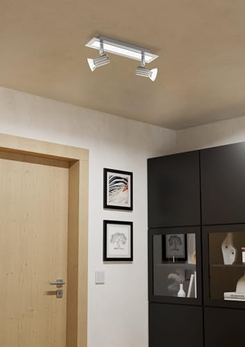 Eglo Led Lampada Da Soffitto Rottelo, Lampada Da Soffitto A 2 Luci, Faretti In Metallo, Lampada Da Soggiorno In Nichel Opaco E Cromo, Spot Con Lampadine GU10, Luce Calda - 2
