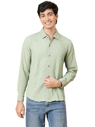 Image of KOTTY Men's Textured Casual Shirt - Long Sleeve||Button-Down Collar||Classic Fit