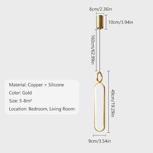 Lampe suspendue en laiton moderne et minimale en anneau pour chambre