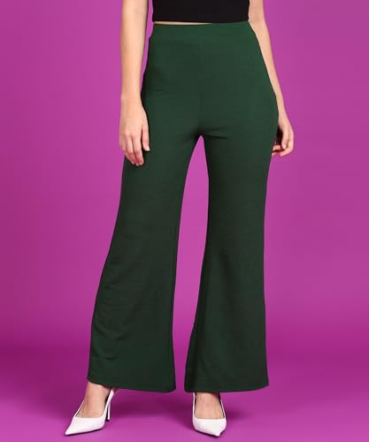 Image of POPWINGS Casual High-Waist Flared Trouser for Women | High-Rise Trouser Pant for Women | Flared Trousers for Women Formal Office Wear