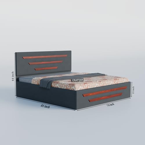 Image of King Size Upholstered Bed with Storage | Premium Fabric Bed with Cushioned Headboard | Modern Wooden Finish Double Bed Cot | Strong Engineered Wood Frame for Bedroom & Hotel