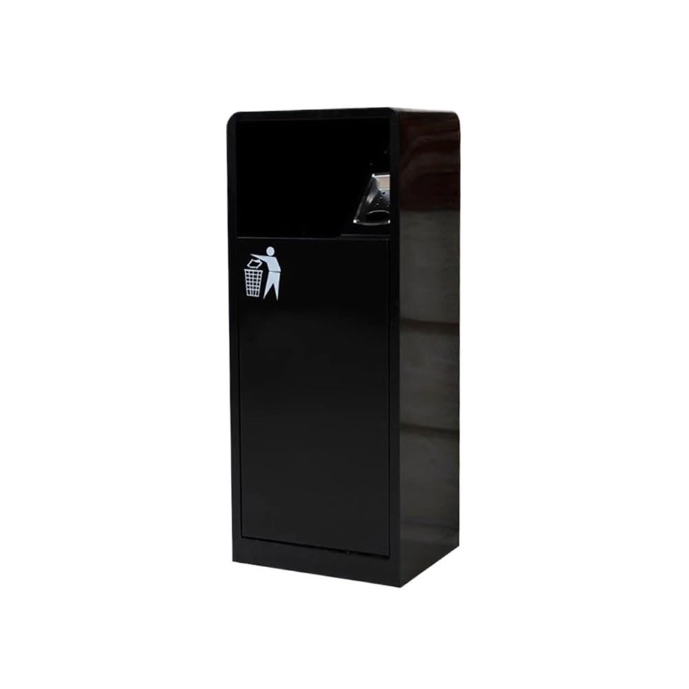 Commercial Galvanized Steel Trash Can - Outdoor Rubbish Bin for Streets & Public Areas - Durable Black Waste Container