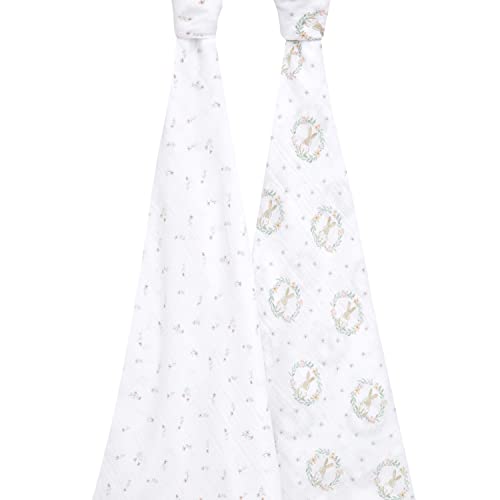 Image of aden + anais Essentials Swaddle Blanket, Muslin Blankets for Girls & Boys, Baby Receiving Swaddles, Newborn Gifts, Infant Shower Items, 2 Pack, Blushing Bunnies