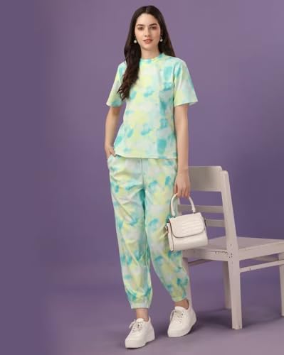Image of Women Tie Dye Co Ord Set | Trendy T-Shirt & Jogger Pant Lounge Wear Set for Women & Girls | Soft Stretchable Fabric | Casual Wear, Travel & Home Use