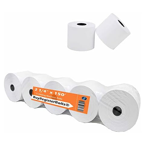 (Pack of 5 Rolls) 2 1/4 x 150 ft, White, adding machine tape Paper Rolls, Premium One Ply Cash Register/Adding Machine/Calculator Roll Printing Calculator Cover