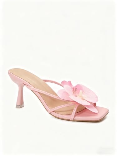 Image of MakeMeChic Women's Open Toe Floral Kitten Heels Flower Summer Beach Sandals