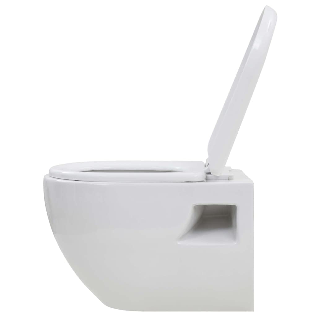 Inodoro suspendido con cisterna de cerámica, descenso automático, sin bordes, ahorro de agua, con asiento de cierre suave, 36 x 50 x 41,5 cm, para baño y aseo de invitados, fácil de limpiar