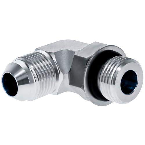 Image of 90 Degree Elbow Straight Hydraulic Hose Adapter Fittings, 6801-08-08 1 /2 inch Male JIC (3 /4 inch-16 thread) x 1 /2 inch Male ORB (3 /4 inch-16 thread) Connectors x 5 pack