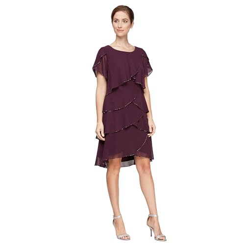 Image of S.L. Fashions Women's Short Tulip Sleeve Tiered Chiffon Cocktail Dress, Wedding Guest Gown (Petite and Regular Sizes)