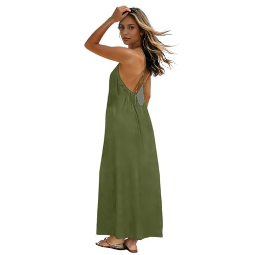 Robe longue vert kaki dos nu sensuelle et fluide pour femme élégante