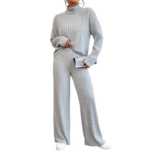 Ensemble deux pièces tricoté pour femme col haut et manches longues en maille douce