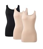 DAVID ARCHY Women's Cotton Camisole Tank Tops Long Tank Top for Women 3 Pack Black/Nude