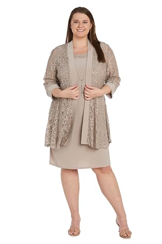 Image of R&M Richards Women's Embellished Sequin Lace Jacket and Shift Dress with Necklace for Mother of the Bride & Cocktail Party