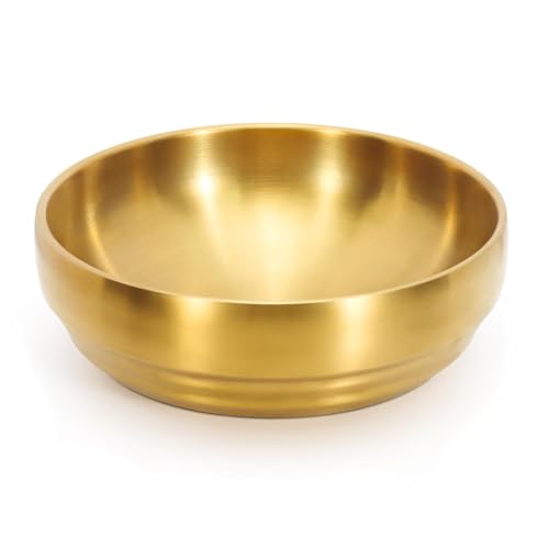 Image of Crega Gold Large Stainless Steel Soup Bowl, 35OZ Double Walled Sashimi Dish, Unbreakable Serving Bowl Rice Bowls Soup Bowl Salad Bowl Noodle Bowl for Restaurant, Home