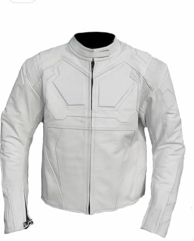 Men's White Lambskin Leather Motorcycle Jacket with CE Armor Size Small image 4