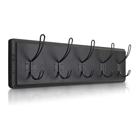 Rustic Coat Rack with 5 Hooks - Black Wall Mounted 24" Coat Rack - Solid Pine Wood Entryway Hanger for Hanging Coats Clothes, Hats, Purse, Keys - Vintage Farmhouse Coat Rack for Kitchen, Bedroom Cover