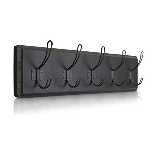 HBCY Creations Wandgarderobe, rustikal, 61 cm, Garderobenleiste mit 5 rustikalen Haken, Kiefernholz massiv. Perfekte Touch für Ihren Eingangsbereich, Küche, Bad. schwarz Cover