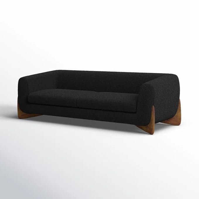 Image of Upholstered 3 Seater Sofa Three Seater Sofa with Wooden Legs for Living Room Hotels & Offices (Boucle Black 3+1+1 Sofa Set)