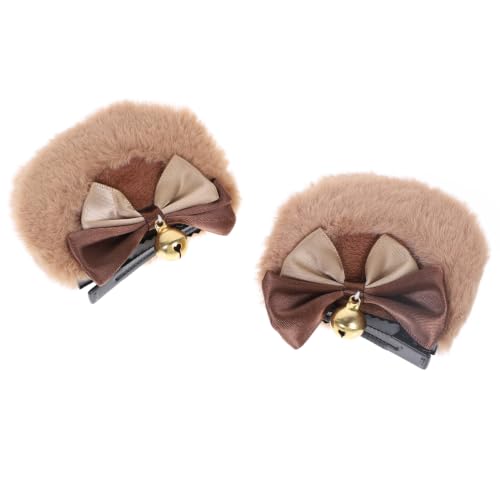 Mobestech Hair Clip, 1 Pair Bear Ear Hair Clips, Hair Clips for Women, Halloween Ear Clips, Girl Hair Accessories, Flannel, Polyester, Iron, Hand Made, Miss, Camel Brown