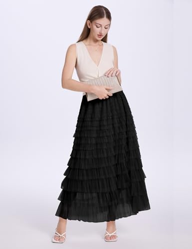PEHMEA Tulle Maxi Skirts for Women, High Waist A-Line Flowy Elegant Party Wedding Guest Casual Skirt2