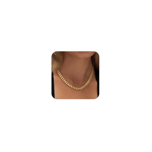 Moodear Gold Necklace for Women Chunky 14K Gold Plated Chain Necklace Cuban Link Chain Choker Necklace for Women Trendy Fashion Jewelry