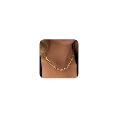 Moodear Gold Necklace for Women 14K Dainty Chunky Gold/Sliver Chain Necklace Cuban Link Paperclip Chain Choker Toggle Clasp Layered Pearl Pendent Necklace for Women Trendy Fashion Jewelry