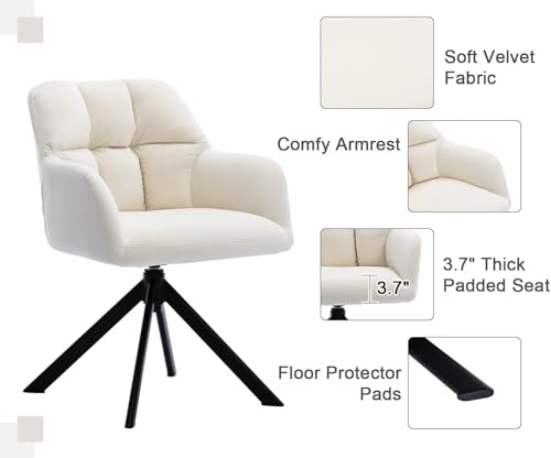 Image of Finch Fox Battle Modern 360 Swivel Mid-Back Arm Faux-Leather Study Upholstered Comfortable Metal Base Computer Office Desk Chair in White Color (Set of 2)