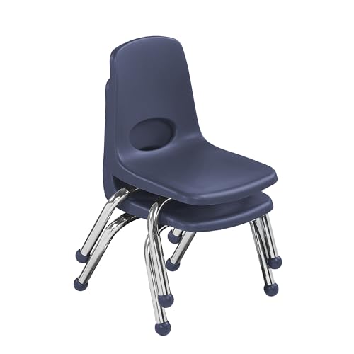 Image of FDP 10 inch School Stack Chair, Stacking Student Seat with Chromed Steel Legs and Ball Glides for Preschool, Classroom or Homeschool - Navy (2-Pack), 15409-NV