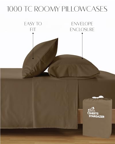 Image of 1000 Thread Count 100% Egyptian Cotton Pillow Cases, Set of 2 Pillowcase, Long-Staple 100% Cotton Breathable, Soft Sateen Weave Bed Pillow Cover, 20 X 30 Inches Pillowcases Taupe Standard Size