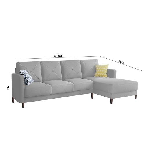 Image of Baloney RHS 6 Seater L Shape Sofa Set for Living Room (Grey Fabric) Premium Fabric Sofa