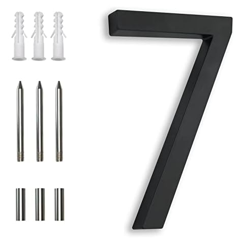 7 Inch Black House Numbers, Floating Flush Mount Aluminum Address Numbers, Modern Metal Numbers for Houses – Large, Weatherproof, Easy to Install Cover