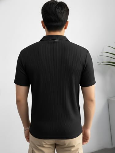 Image of madfrog Men's Solid Polo Neck Half Sleeve T-Shirt - Soft & Breathable Cotton Blend, Regular Fit Comfortable Casual Top for Office