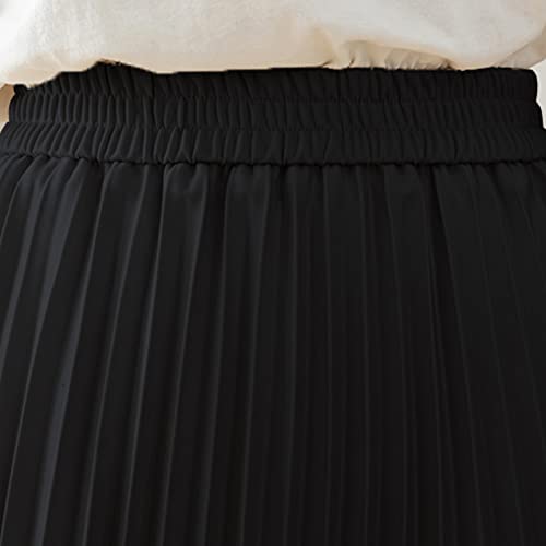 Basoteeuo BASOTEEUO-SKIRTS-LE-BLACK-M Black Pleated Skirt For Women Midi Length Summer High Waisted A Line Elastic Waist Skirts M thumb #3