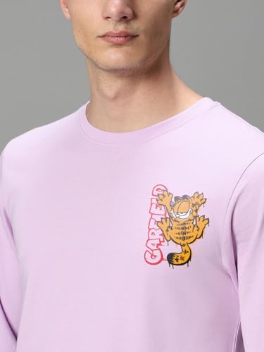 Image of Bewakoof Official Garfield Merchandise Men's Graphic Print Regular Fit Full Sleeve Round Neck Cotton Jersey T-Shirt