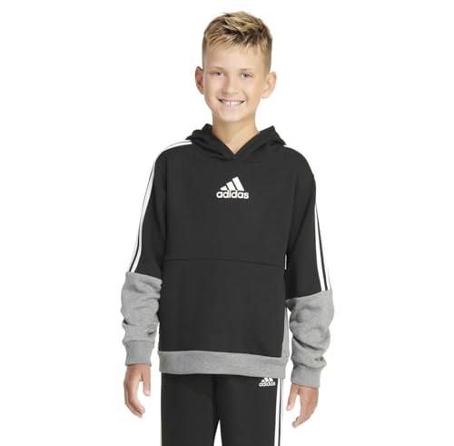 adidas Youth Pullover Fleece Hoodie Black/Heather Grey LARGE (14/16)