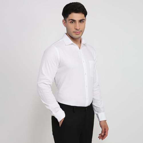 Image of Raymond Men Slim Fit Solid Pattern Pure Cotton Semi Cutaway Collar Full Sleeve Formal Shirt